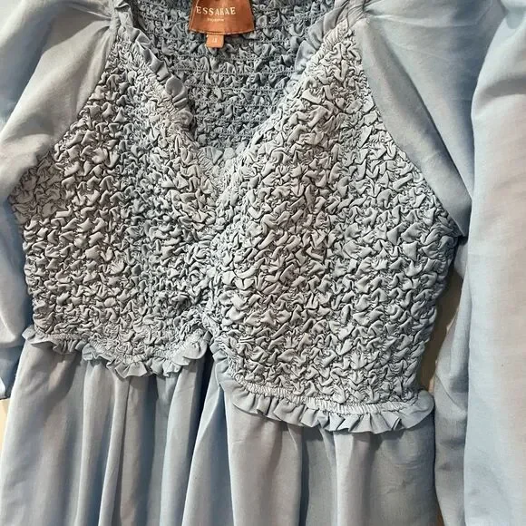 JessaKae Dress Women’s 1X Love Spell Blue Midi Smocked 3/4 Balloon Sleeve - Picture 5 of 10